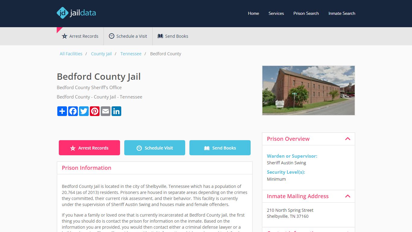 Bedford County Jail Inmate Search and Prisoner Info - Shelbyville, TN