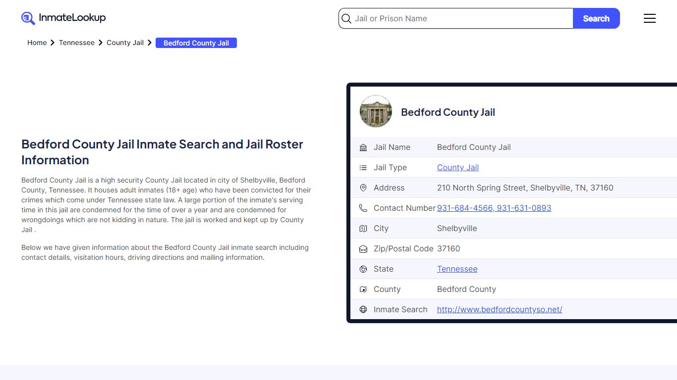 Bedford County Jail Inmate Search and Jail Roster Information