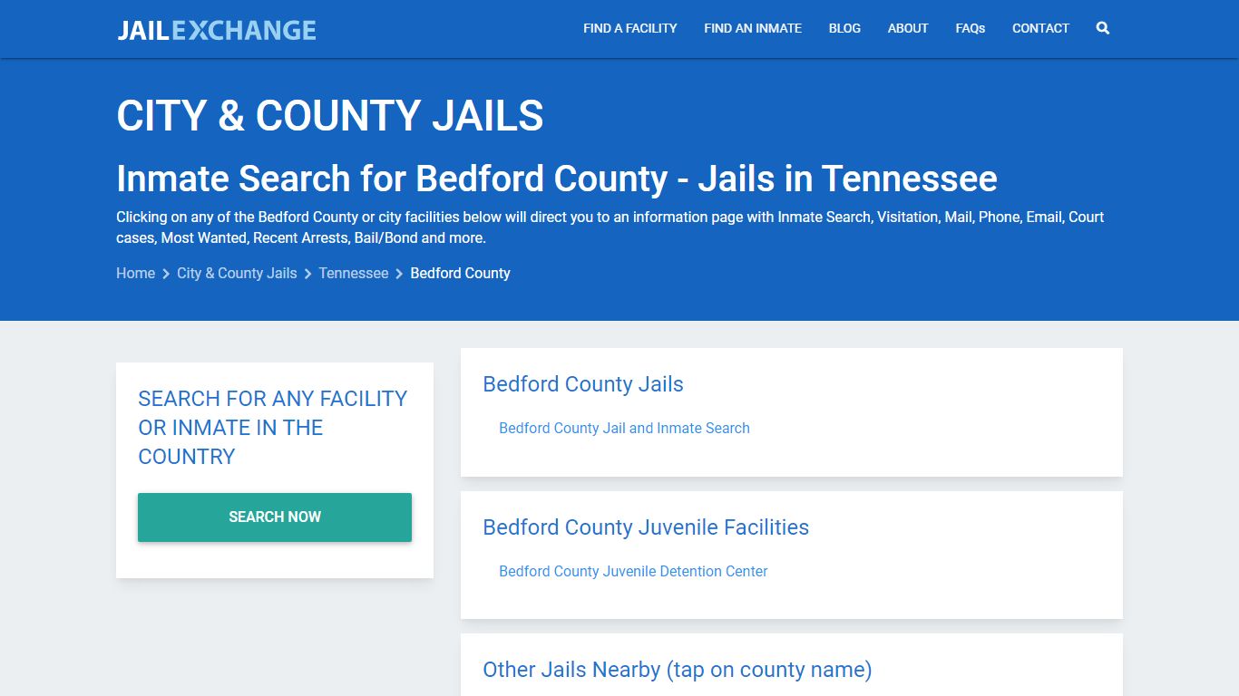 Inmate Search for Bedford County | Jails in Tennessee - Jail Exchange